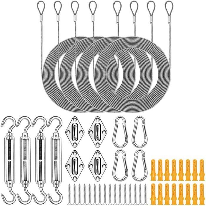 TooTaci Kit Tendicavo In Acciaio Inox 304 - M5 Con Ganci, Ditali, Manicotti - Per Tralicci, Recinzioni, Ombreggianti - 1/16 Pollice