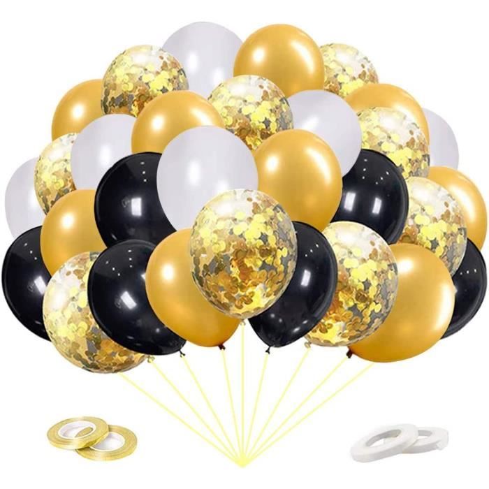 Kit Complet De Décorations De Fête D'Anniversaire, Ballons En Latex Noir, Ballons Confettis