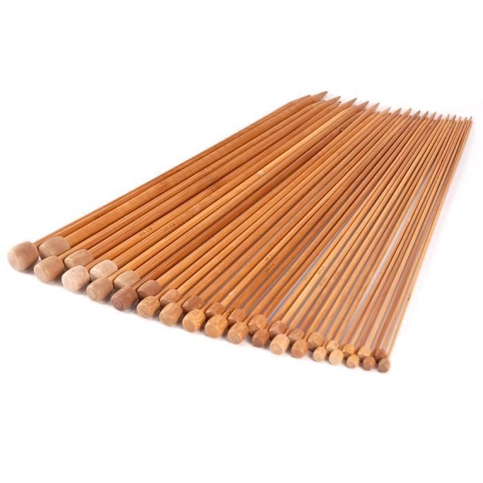 20 tailles Lot de 40 aiguilles à tricoter en bambou à pointe simple et droite