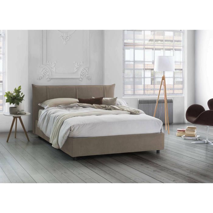 Dmora - Lit double Flavia 205x175h95 cm gris tourterelle Panneau effet bois et Polyester Dmora - Lit double Flavia 205x175h95 cm gris tourterelle Panneau effet bois et Polyester