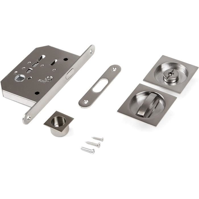 Garniture pour porte coulissante QUADRA chromée serrure à condamnation L. 100 x l. 200 x h. 85 mm main image 1
