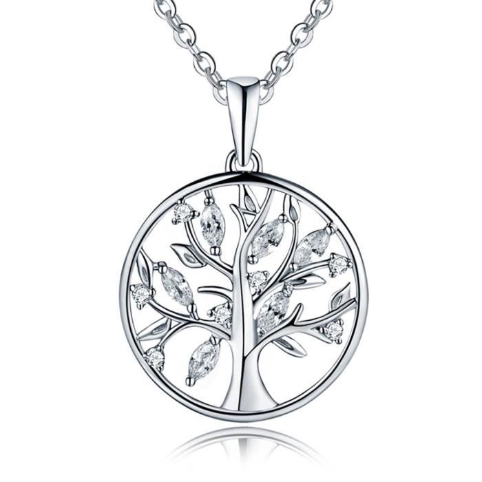 Cha/îne 45-50cm YL Argent 925 Collier Femme Arbre de Vie S/érie Pendentif Couper les Pierres Pr/écieuses en AAA Zircon Cubique