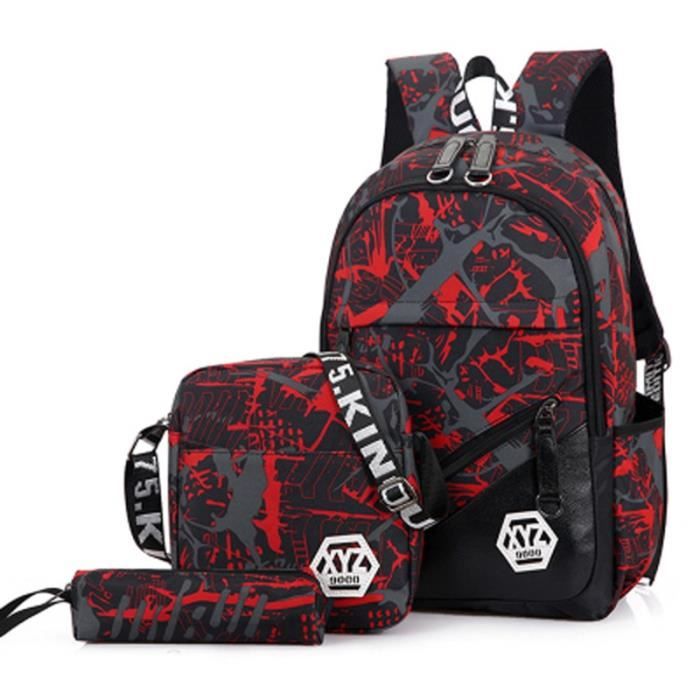 Rouge 3pcs Set Men Travel Backpacks Camouflage Printing School Bag Backpack Canvas School bags for 2019 Tee Cdiscount Bagagerie Maroquinerie