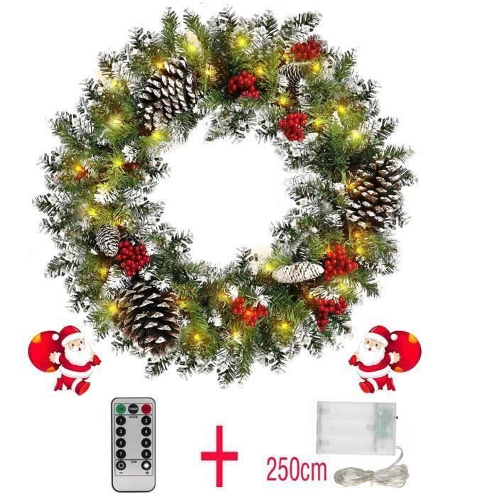 Couronne De Noël Artificielle 60 Cm – Guirlande Sapin Luxuriante Avec Pommes De Pin & Baies