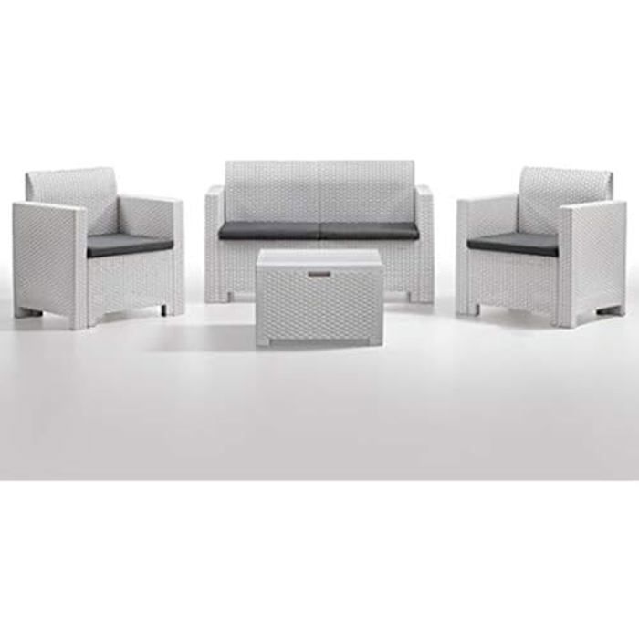Salon de jardin - BICA - Set Nebraska 2 - Polypropylène - Blanc - Dessin rotin Salon de jardin - BICA - Set Nebraska 2 - Polypropylène - Blanc - Dessin rotin