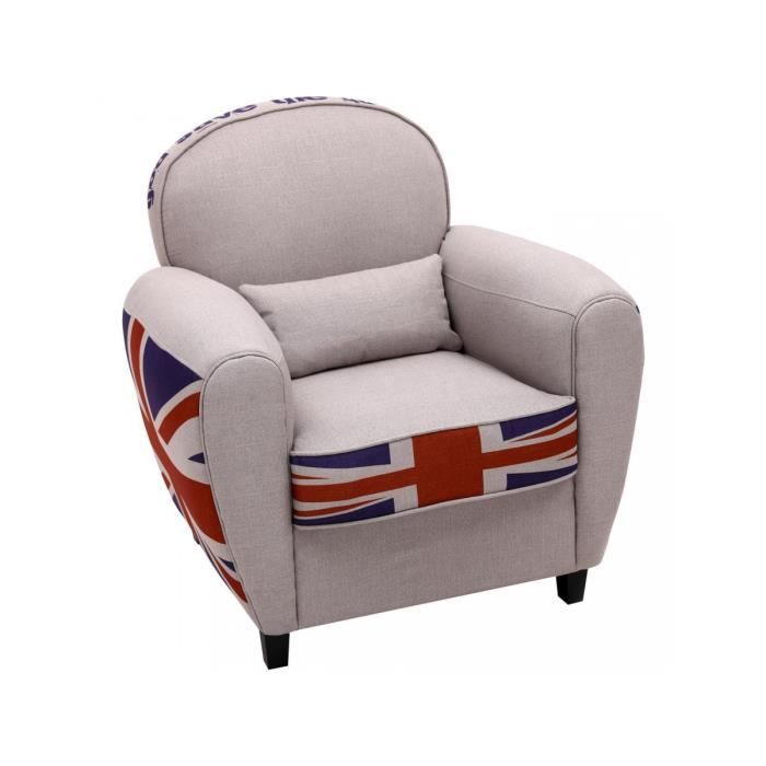bobochic® fauteuil club design busby drapeau anglais  gris   design contemporain produit testé et approuvé 80x70x85