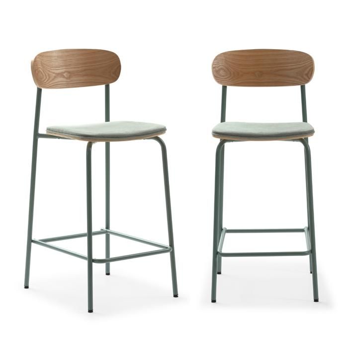 CALICOSY - Lot de 2 tabourets en tissu avec pieds en métal H66 cm - ADRIANA - Aigue marine CALICOSY - Lot de 2 tabourets en tissu avec pieds en métal H66 cm - ADRIANA - Aigue marine