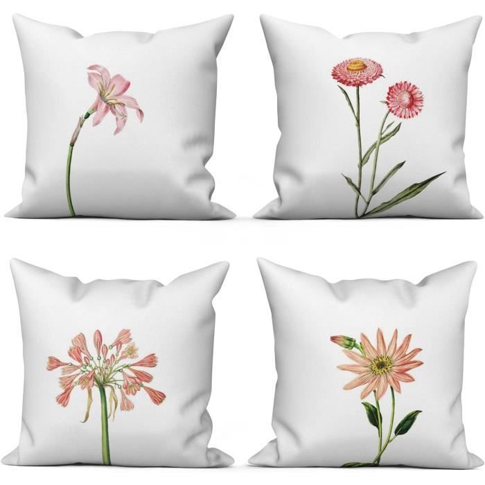 Rembourrage Coussin 50x50 Lot De 4 Oreillers 50x50cm Wometo - 100% Plumes - Housse Coton Blanc - Lavable - Remplissage Naturel Oreiller Lavable Coton