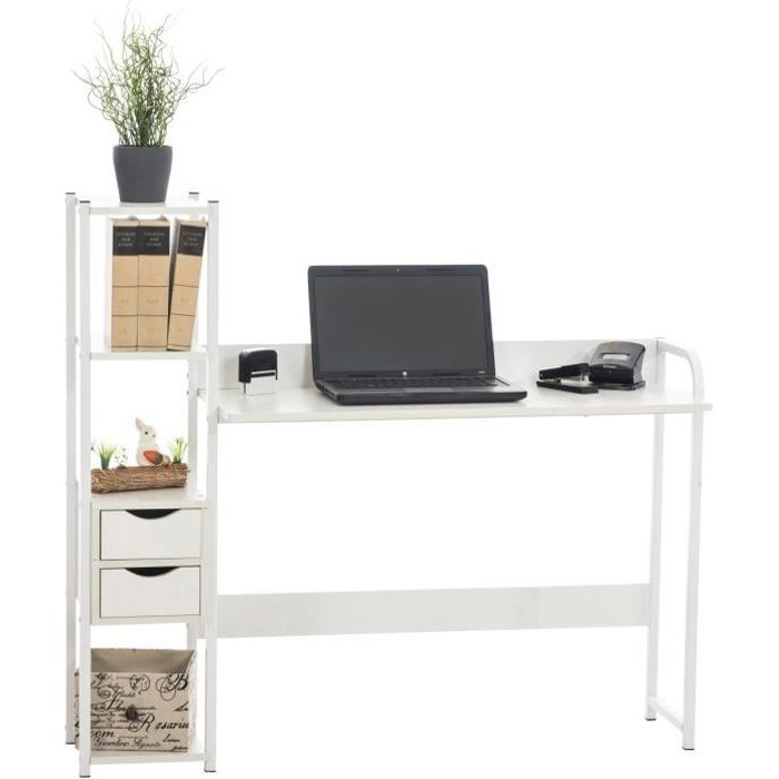 bureau widnes - clp - droit - métal - blanc - industriel - loft - 2 tiroirs - 120 cm