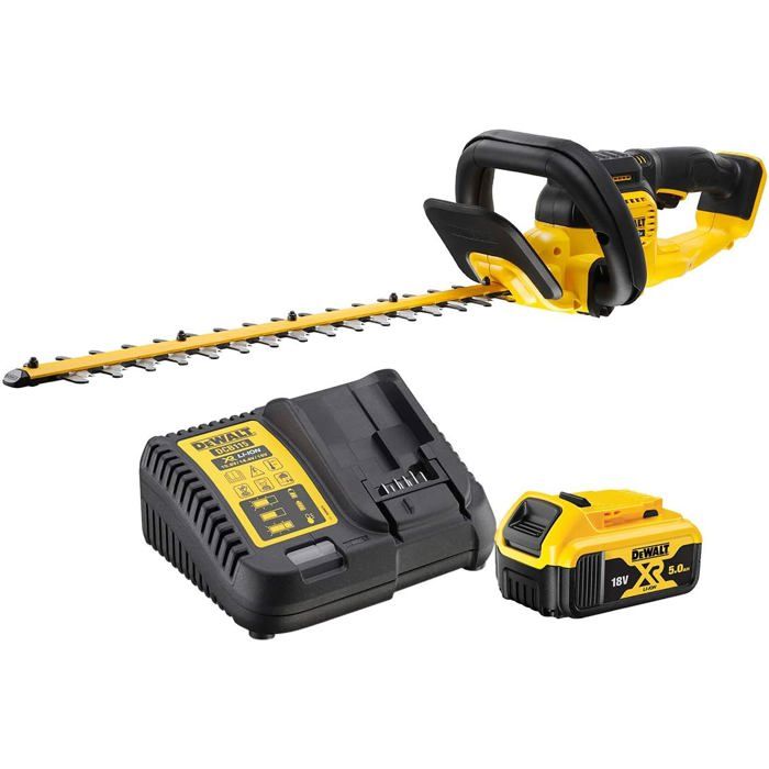 DEWALT Taille Haies Brushless XR 18V 5Ah Li Ion DCMHT563P1 QW Taille Haie Électrique sans Fil avec Batterie et Chargeur Lame 55cm Écartement des Dents 25mm Coupe 75minCharge 3 4kg