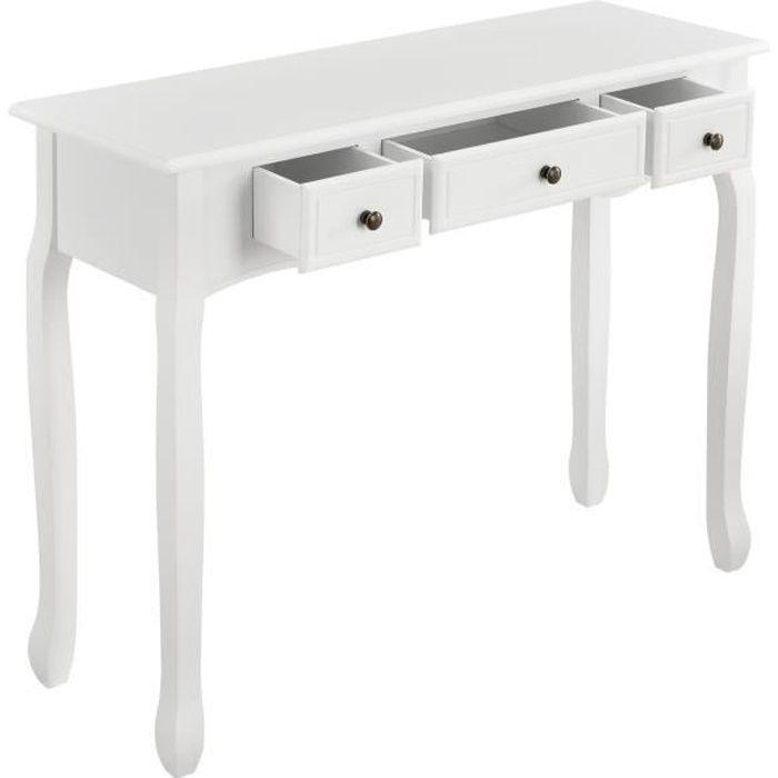 [en.casa] table console table d'entrée table de salon vintage avec 3 tiroirs mdf pieds en pin boutons en métal alliage de zinc
