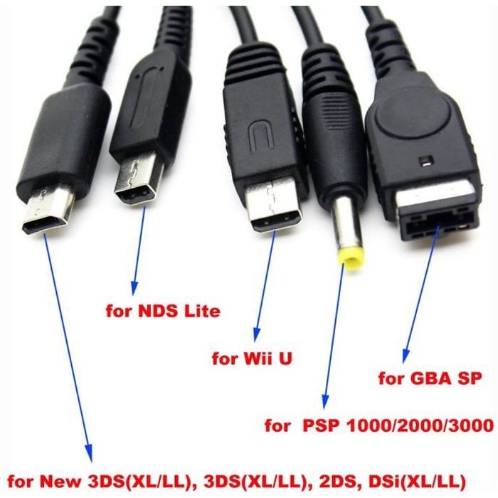 5in1 USB Cable Chargeur pour Nintendo GBA SP WII U 3DS NDSL XL DSI PSP