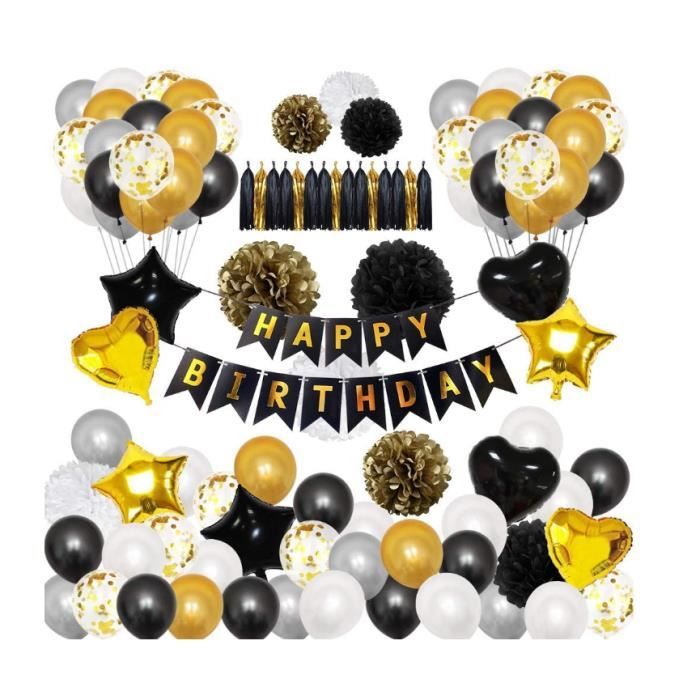 iZoeL 18 ans déco anniversaire Or noir bannière joyeux anniversaire ballon hé...