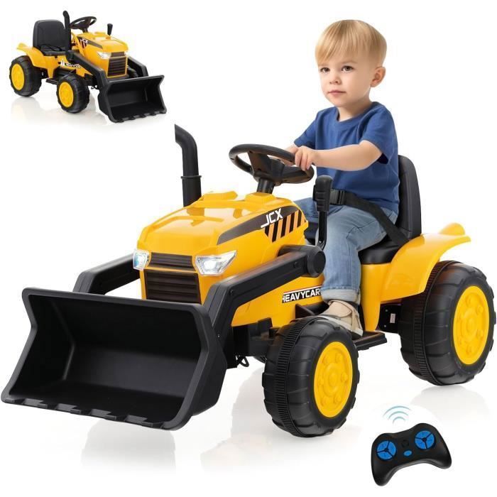 Tracteur electrique 12 v pour enfants 3-5 km/h avec télécommande, remorque,  godet à creuser/à pelle, lecteur mp3, usb,pahres 3 à 8 ans, vert - Conforama