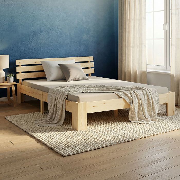 Lit double avec matelas et sommier 120x200 Lit naturel pin massif Cadre de lit en bois Lit futon Lit double avec matelas et sommier 120x200 Lit naturel pin massif Cadre de lit en bois Lit futon