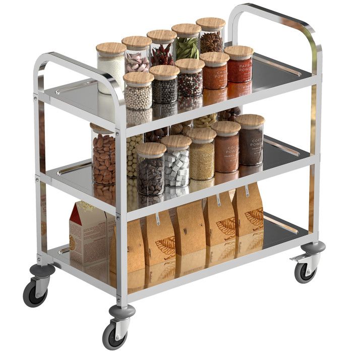 Desserte de cuisine - HOMCOM - roulettes 3 étagères chariot rangement acier inox - inox - 905x505x882cm - argenté