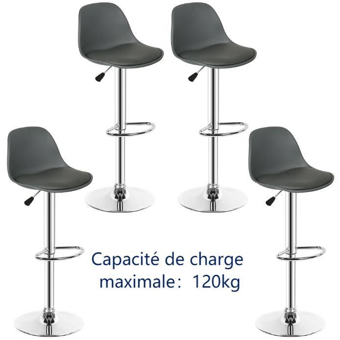 Tabouret de bar avec dossier HUOLE - Gris foncé - Réglable en hauteur - Lot de 4 Tabouret de bar avec dossier HUOLE - Gris foncé - Réglable en hauteur - Lot de 4