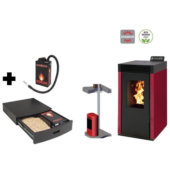 Pack poêle à granules MARINA 8 Etanche Bordeaux + Kit Conduit Double — free download