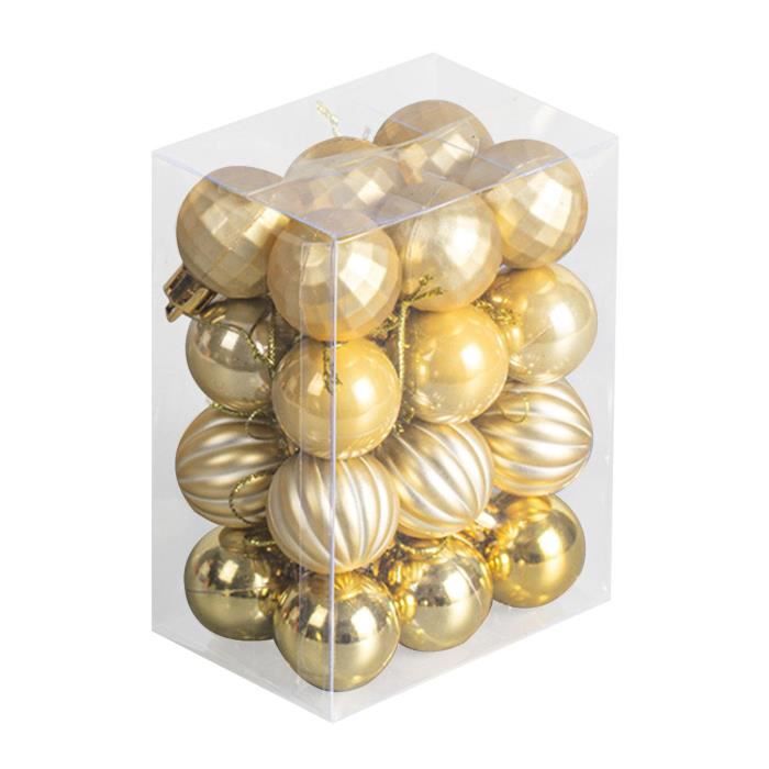 Kentop Boules de Noël Dorée Petit 24PCS 3cm Plastique Déco de à Suspendre de Sapin Briller Givré