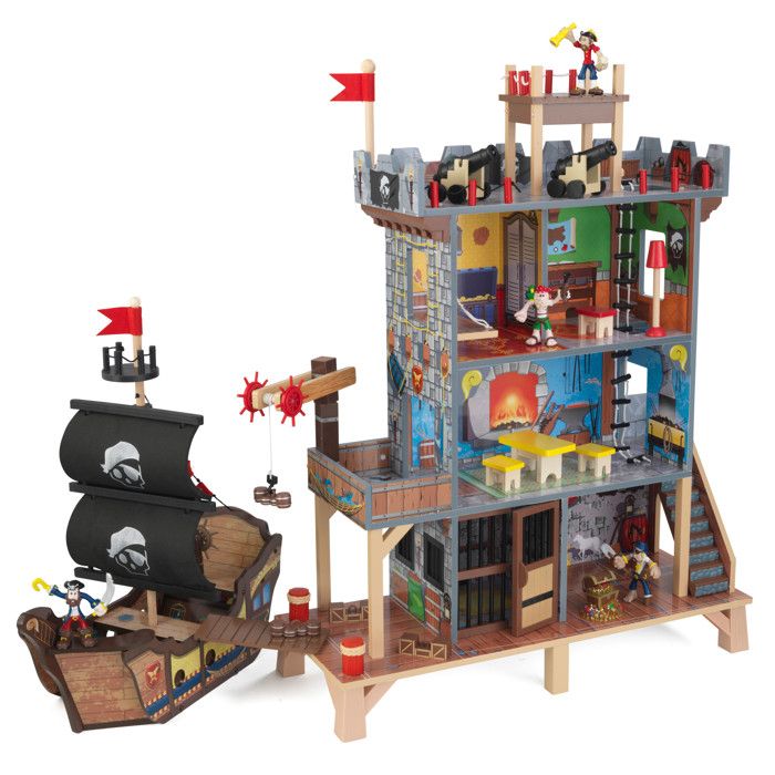 KidKraft - Ensemble de jeu en bois Pirate's Cove avec 17 accessoires dont bateau de pirate et figurines, son et lumière