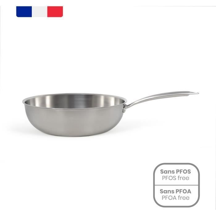 Wok en acier inoxydable LIVOO MEP162 Ø 28 cm Acier inoxydable Tous feux dont induction et four Made in France