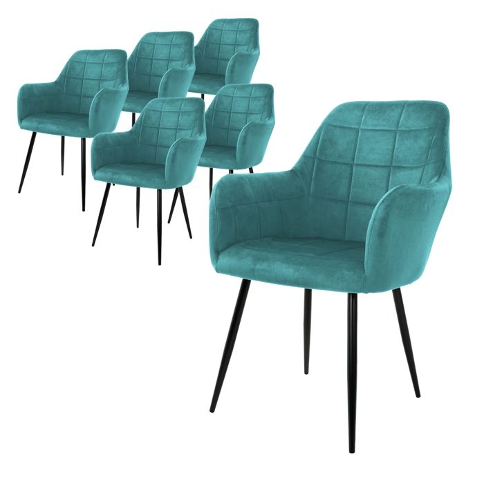 ECD Germany Set 6x Chaises de Salle à Manger Pétrole Style Moderne/Retro Dossier et Accoudoirs Rembourrée Aspect Velours ECD Germany Set 6x Chaises de Salle à Manger Pétrole Style Moderne/Retro Dossier et Accoudoirs Rembourrée Aspect Velours