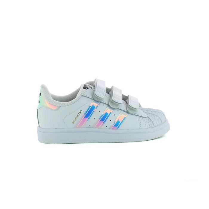 Basket basse adidas superstar bebe blanc argent 3 velcro cuir 