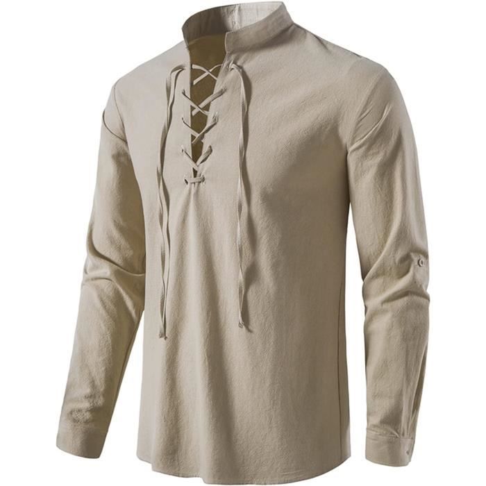 chemise - chemisette chemise à manches longues pour homme chemise homme lin et coton shirt kaki