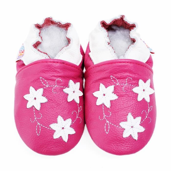 Chausson pour Nourrisson Fille Dotty Fish Chaussures pour Bébés en Cuir Souple avec Fleurs