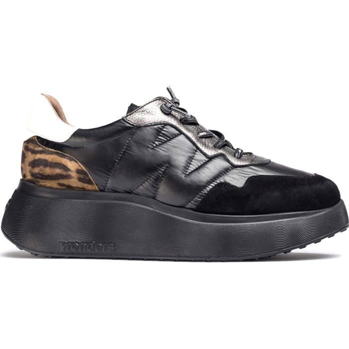 WONDERS Baskets Wonders A-3610 Rome - Noir - Femme - Cuir - Lacets - Plat