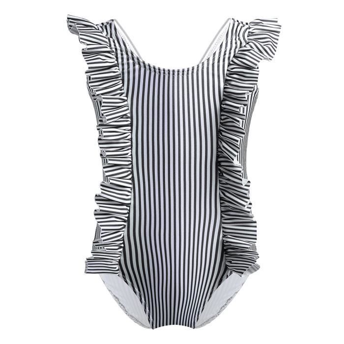 1 Piece Maillot De Bain Bebe Filles Sans Manches Volants Raye Imprime Tenue De Plage Combinaisons Natation Shorts De Bain 0 24 Mois Noir Blanc Cdiscount Pret A Porter