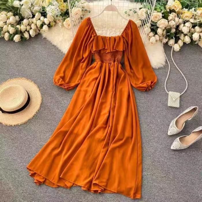 Robe orange manche longue best sale