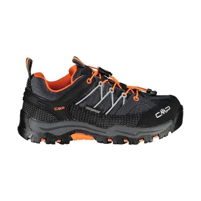 chaussures de marche de randonnée basse jeune garçon cmp rigel waterproof - antracite-flash orange - 28