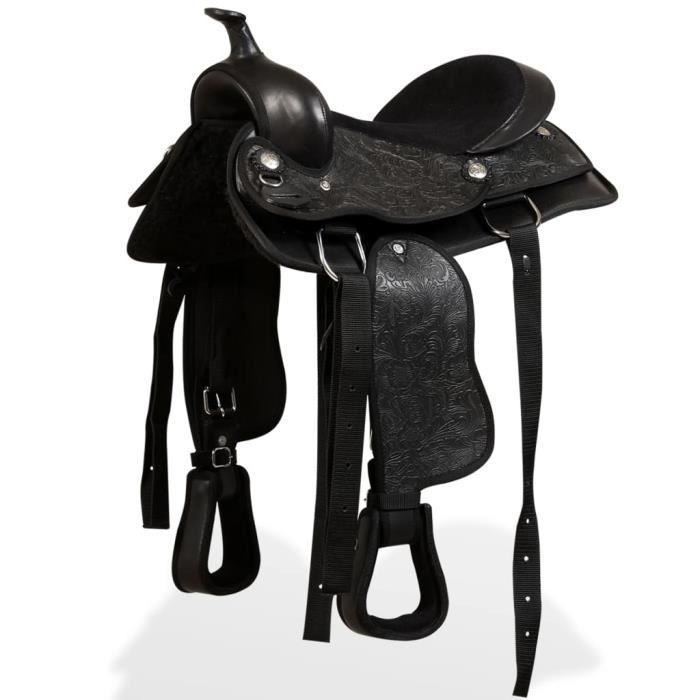 Meilleurs prix pour Selle western OMABETA en cuir véritable 12 po noir avec bridon et col de poitrine