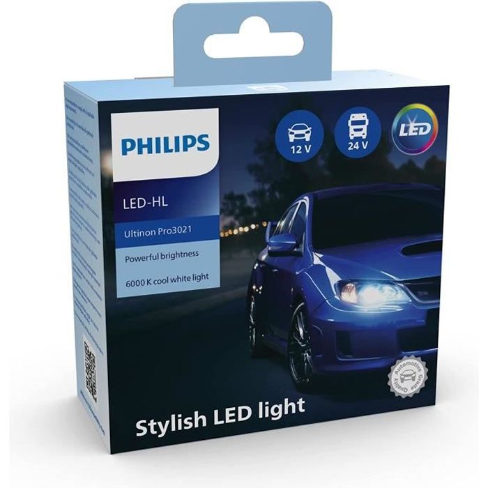 Philips Ultinon Pro3021 LED ampoule de phare automobile (H4), lumière  blanche et froide à 6.000K, set de 2 - Cdiscount Auto