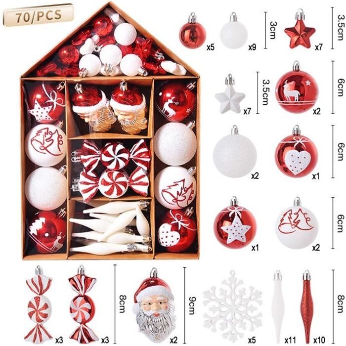 Boules de Noël 70 pcs Suspendues au Sapin de Noël Pendentifs Décoratifs pour Maison Fête Cadeaux