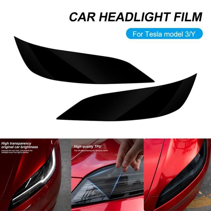 Film de protection en TPU noir fumé pour phares - pour Tesla modèle 3 2023–2024 - phare avant de voiture