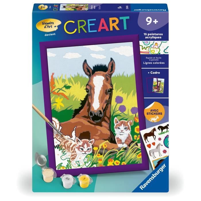 CreArt Kids 18x24cm Cheval et chatons Kit de peinture par numéros Numéro dArt Dès 7 ans 25840 Ravensburger