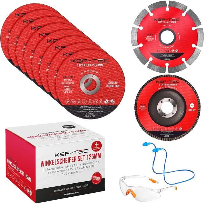 25 Disques à Tronçonner 125x1.0mm KSP-Tec Avec Lunettes Et Protection Auditive - Lot Pour Meuleuse D'Angle Métal Pierre
