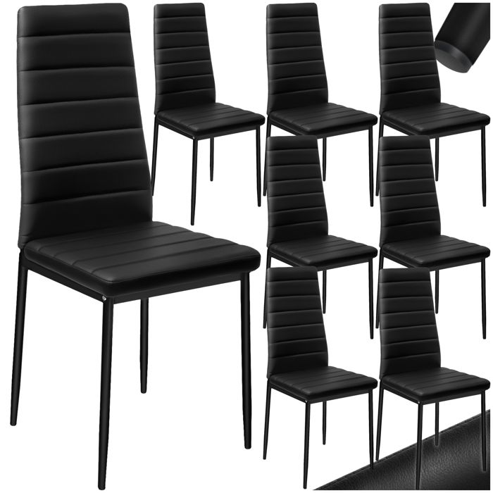 Chaise - TECTAKE - Lot de 8 chaises THOMAS avec strass rembourré en cuir synthétique pieds en acier 45 x 48 x 985 cm - Noir