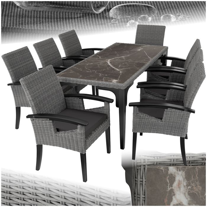 Salon de jardin - TECTAKE - Ensemble détente repas dextérieur FOGGIA 8 places avc accoudoirs table avec plaque amovible - Gris