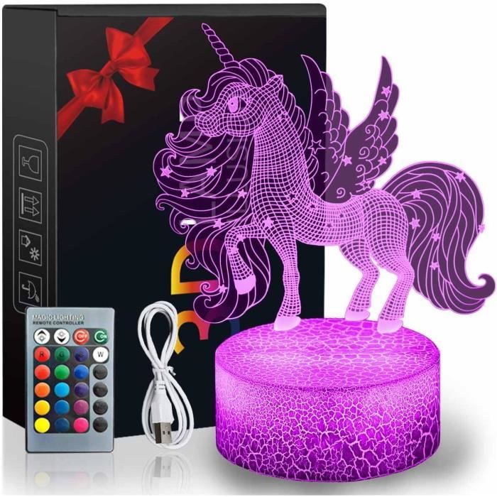Veilleuse Licorne Lampe Illusion 3D Avec Télécommande 16 Couleurs