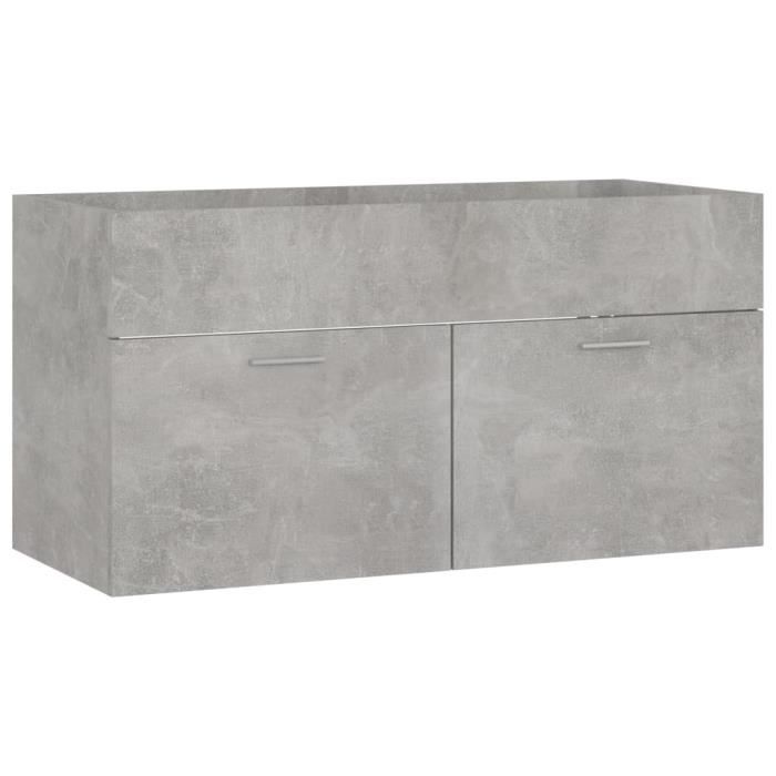 meuble sous lavabo - truvito - l 90cm - gris béton - rangement avec portes - salle de bain