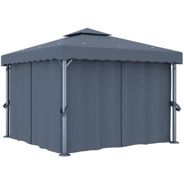vidaXL Tonnelle avec rideau 3x3 Aluminium