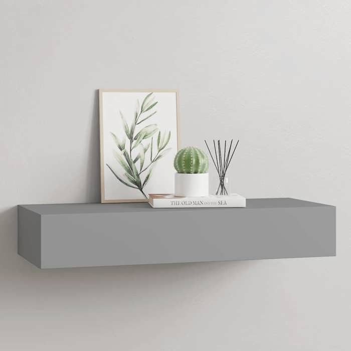 vidaXL Etagère à Tiroir Murale Etagère Flottante Suspendue Support Mural Salon Salle de Séjour Maison Intérieur Gris 330259