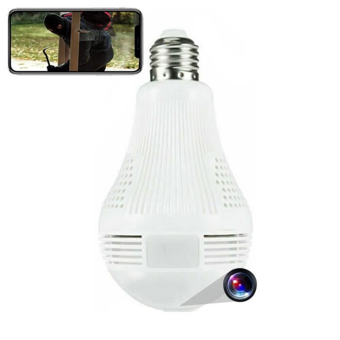 Ampoule Caméra Espion De Surveillance HD 2Mp 360° Wifi Ip E27 Vision Nocturne Ir + SD 8Go YONIS Blanc