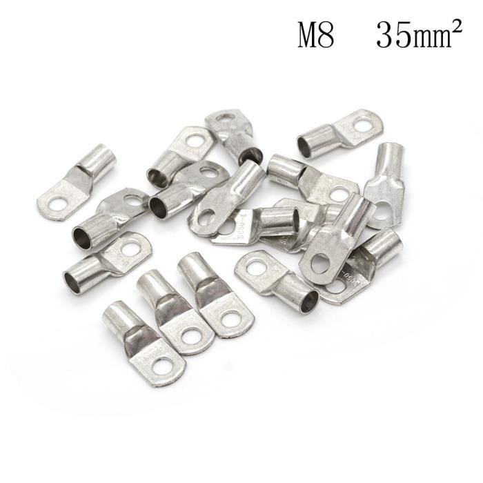 20 Pièces Cosses Tubulaires 6mm² M8, Hanibos Cosses Electriques Ronde à Œillet en Cuivre Étamé