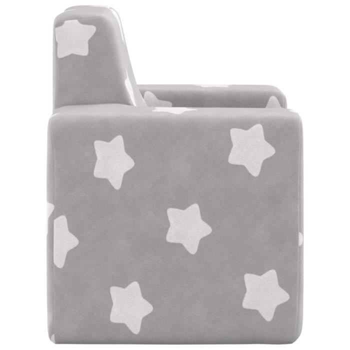 Canapé-Lit Enfant Peluche Étoiles Gris Clair - 2-en-1 Doux Et Confortable Pour Sieste & Jeu
