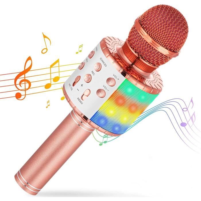 Microphone Karaoké Bluetooth, FISHOAKY 4 en 1 Micro Enfant pour