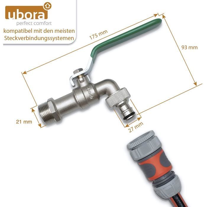 RobiNet De Jardin à Boisseau Sphérique 1/2" - En Laiton - Avec Raccord 3/4" Et Cadenas - Pour Tonneau, Machine à Laver, Arrosage